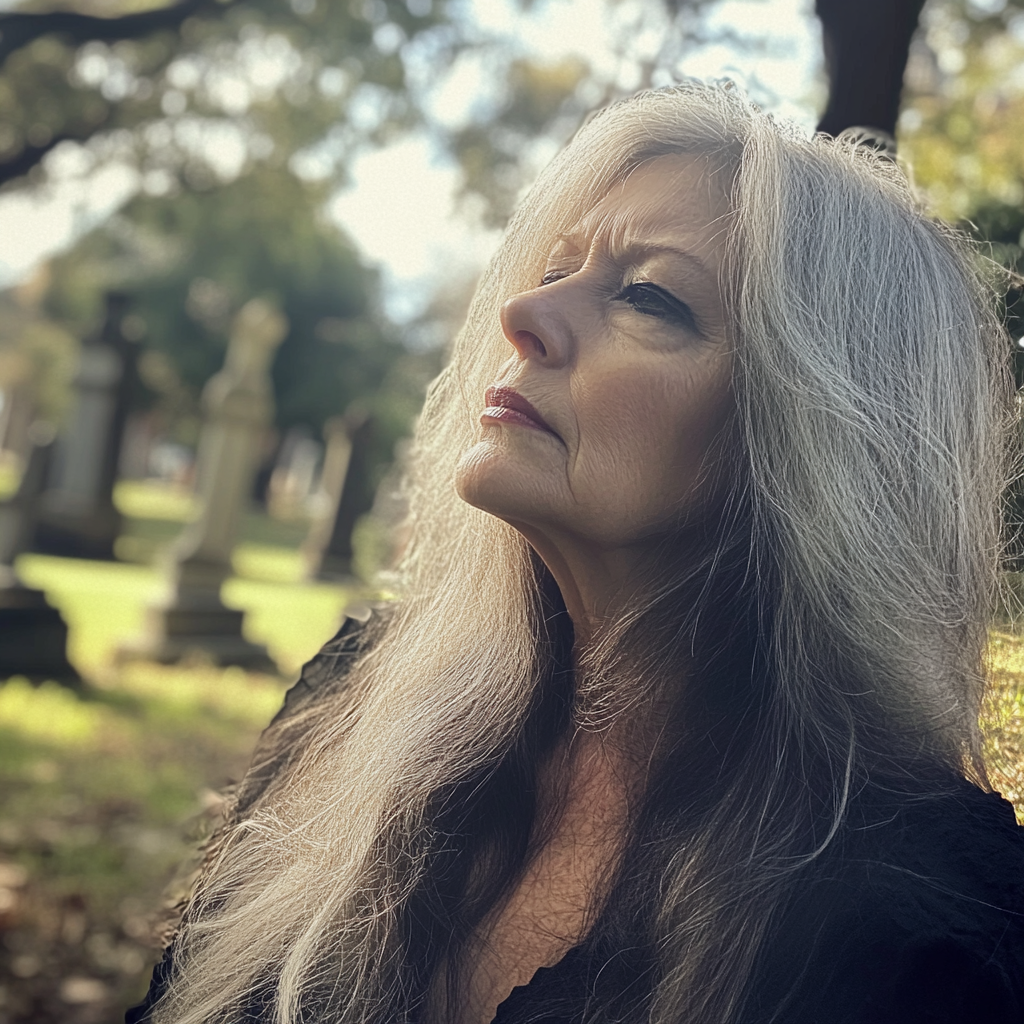 A woman standing in a cemetery | Source: Midjourney