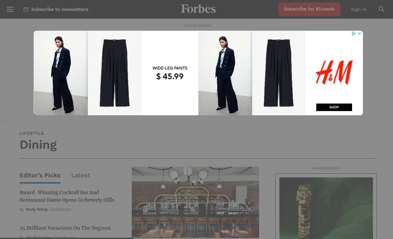 display ad example of PPC on the Forbes homepage