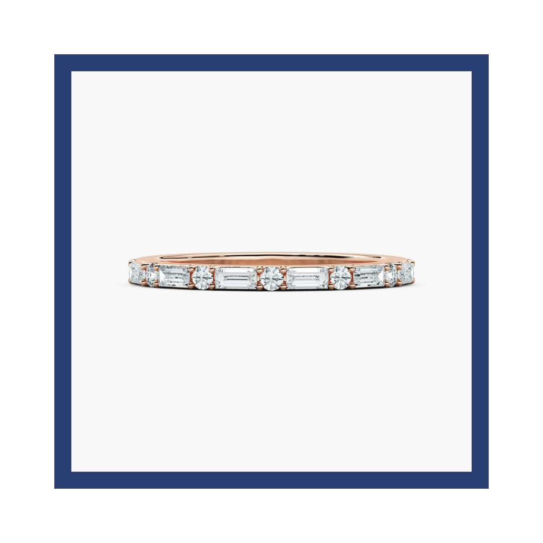 Round And Baguette Diamond Eternity Wedding Band for Wife.