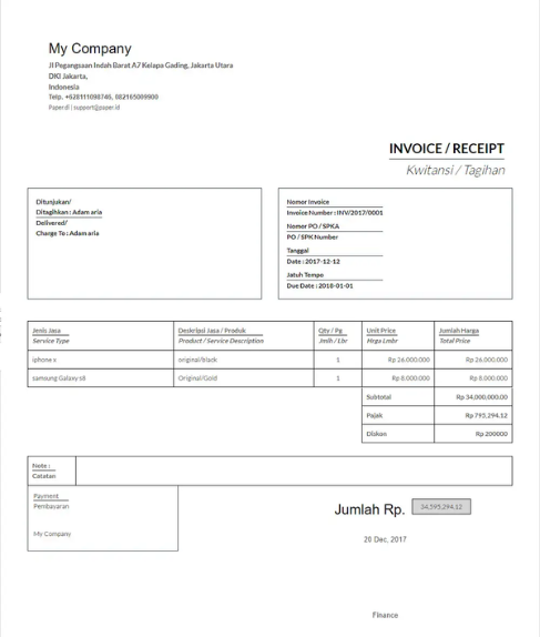 Contoh invoice format Excel