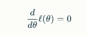 Formula showing derivative of ℓ(θ)ℓ(θ) with respect to θθ and setting it equal to zero