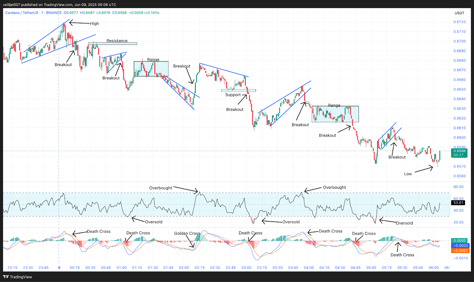 Chart 13: ADA/USDT M1 Chart, Analysed by vallijat007, published on TradingView, June 9, 2025
Cardano price
