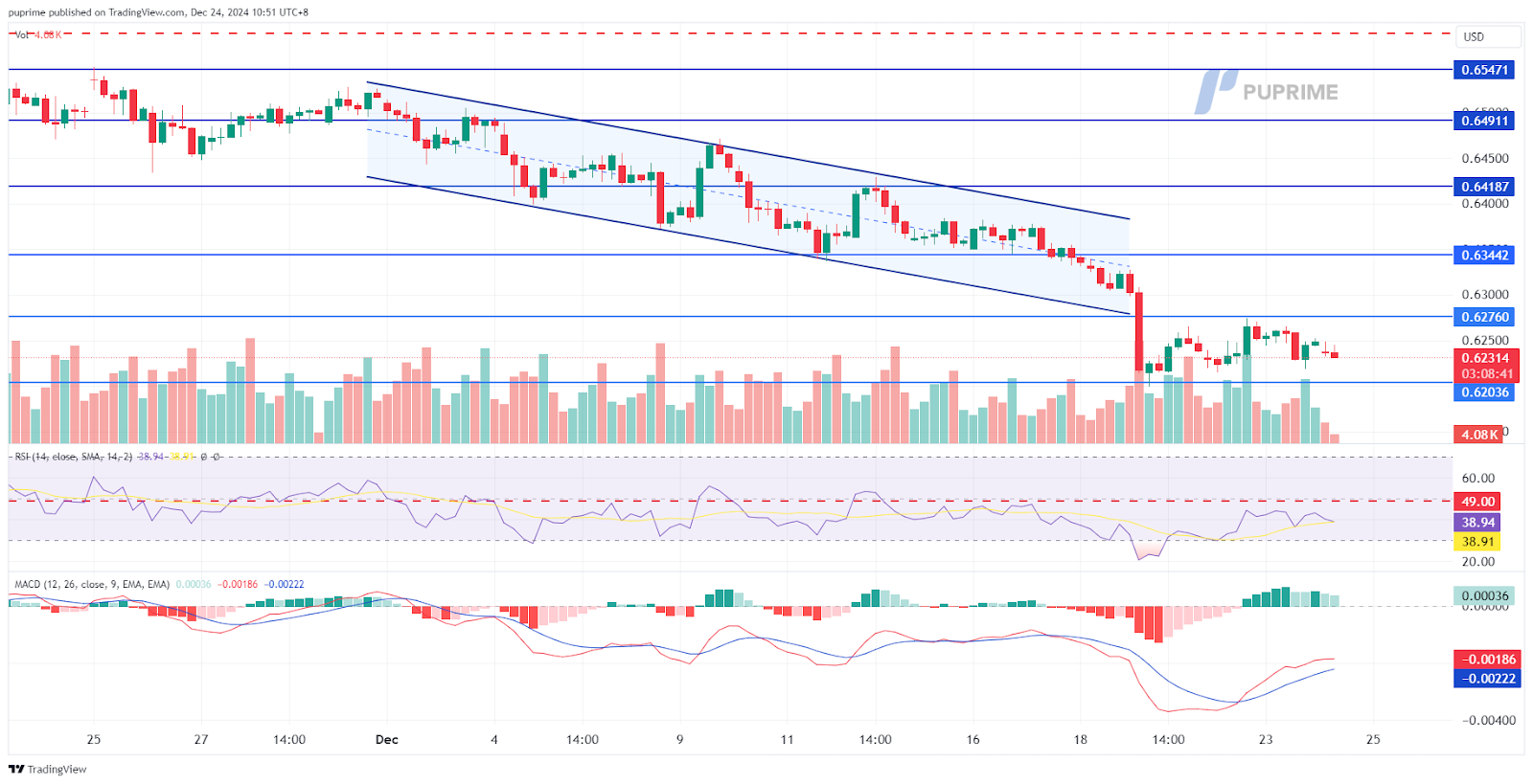 AUD/USD price chart 24 December 2024