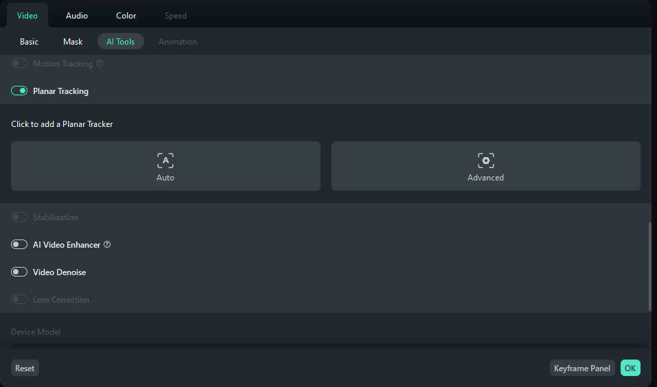choose planar tracking