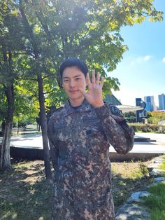 This is a photo of Minhyuk on military uniform