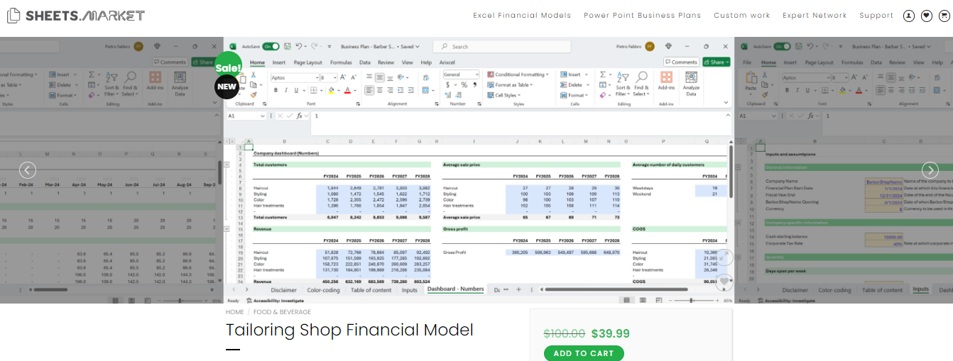 tailoring shop financial model