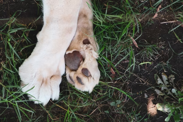 Close-up of white dog paws