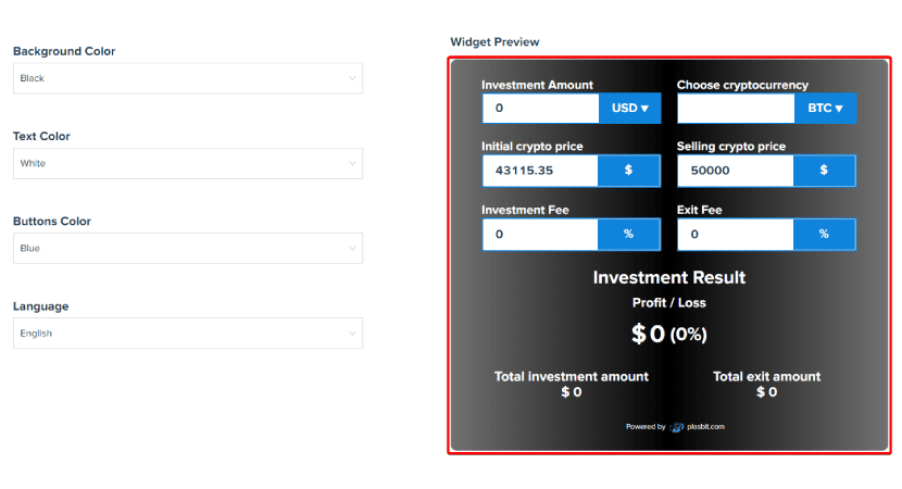 Crypto mining calculator widgets for websites