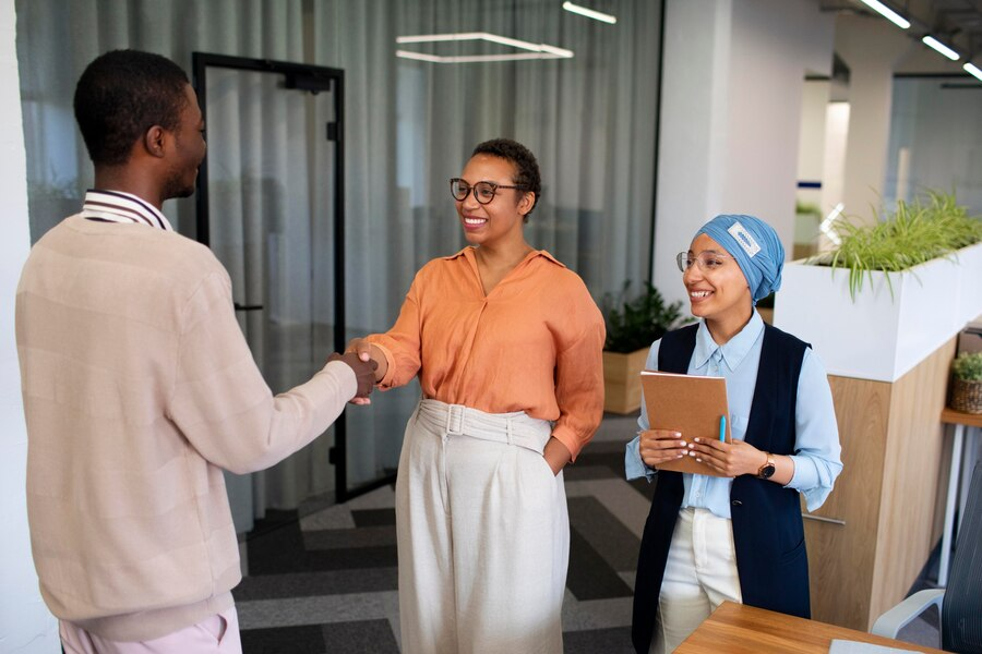  Interviewees shaking hands with a candidate