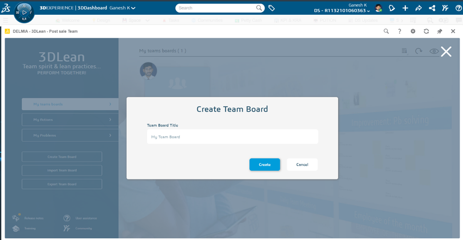 3D Lean Create team board