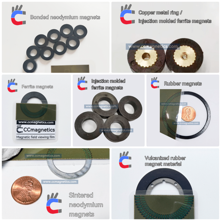 Encoder magnetic rings of various materials