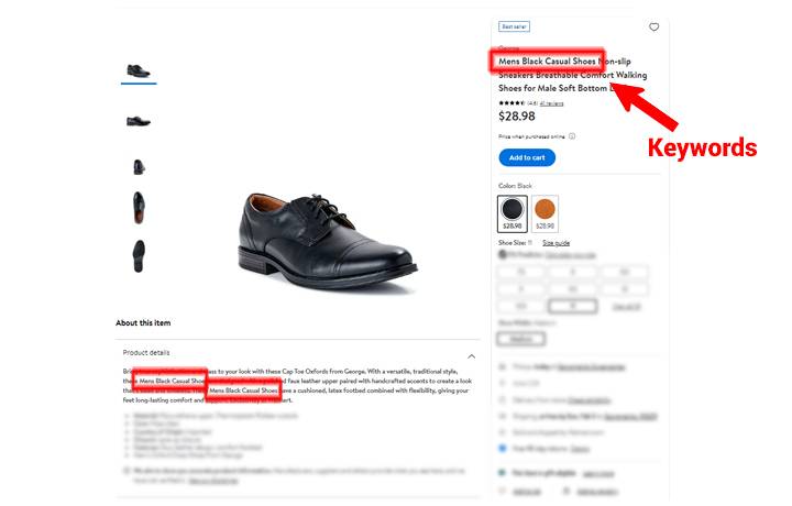 Importance of keywords for listing ranking on walmart
