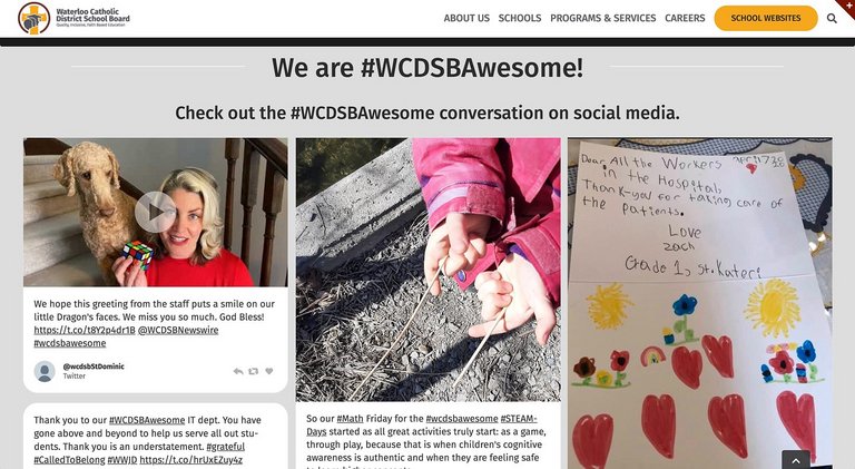 A hashtag feed embedded on a school website