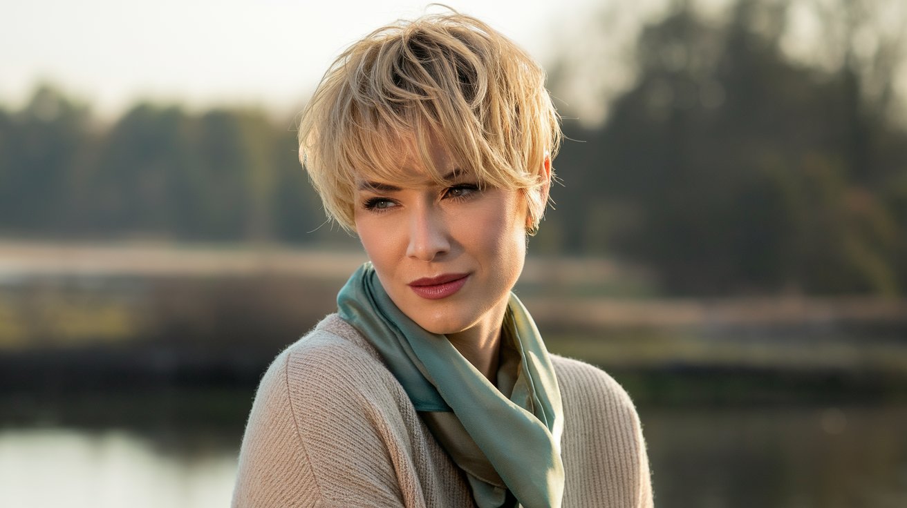 1. Golden Beige Pixie with Sunlit Highlights