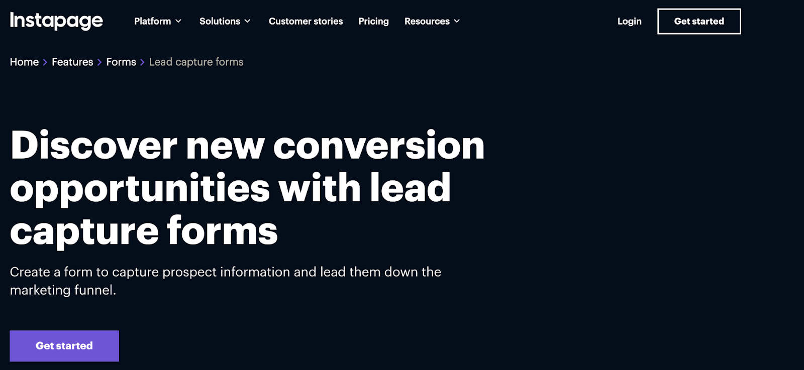 Image showing the Instapages' lead capture form builder web page