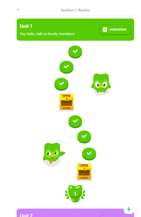 Learning visual path illustration on Duolingo’s app