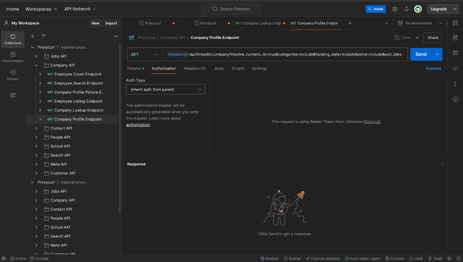 Setting up Proxycurl API in Postman