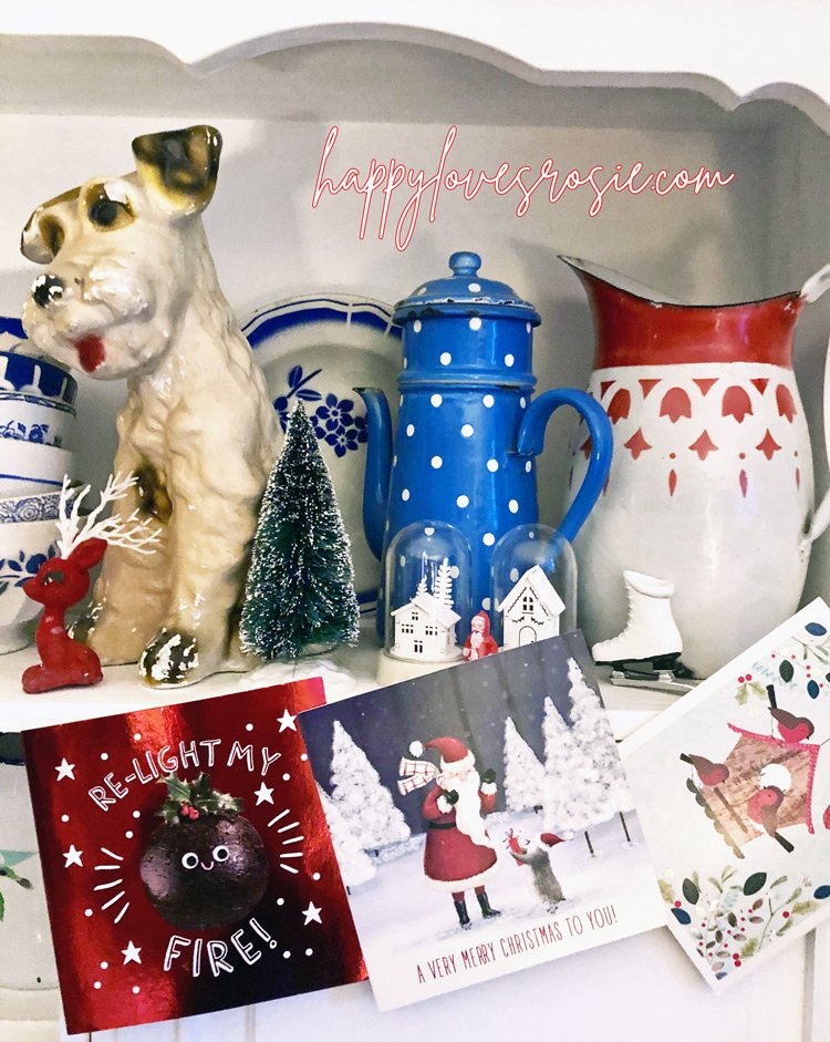 Christmas cards on a shelf