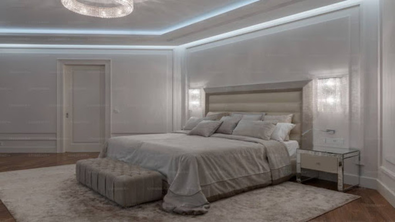 Lights installed on the sides of the bed give an aesthetic look.