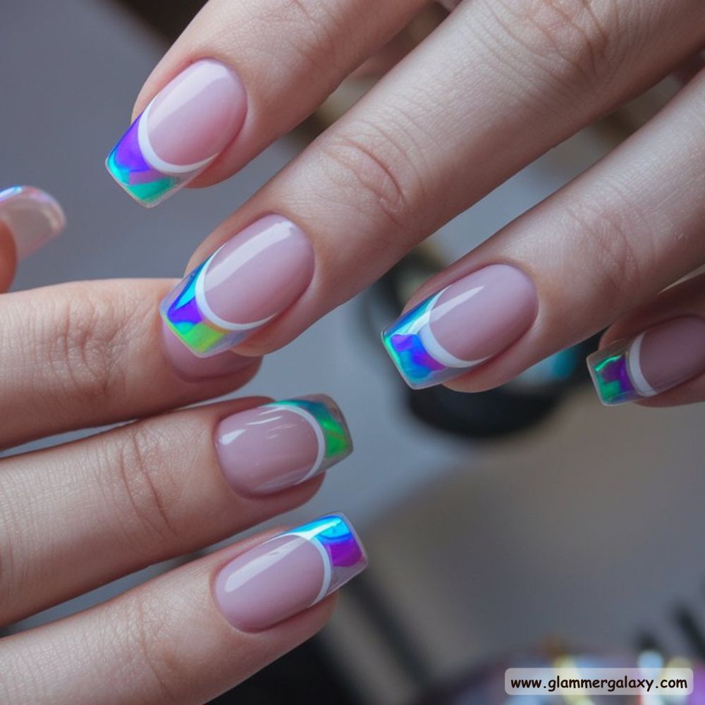 Summer French Tip Nails , Iridescent Glazed French