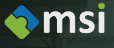 Das MSI-Logo weist ein ineinander verschlungenes blaues und grünes Design neben den Buchstaben „msi“ auf.