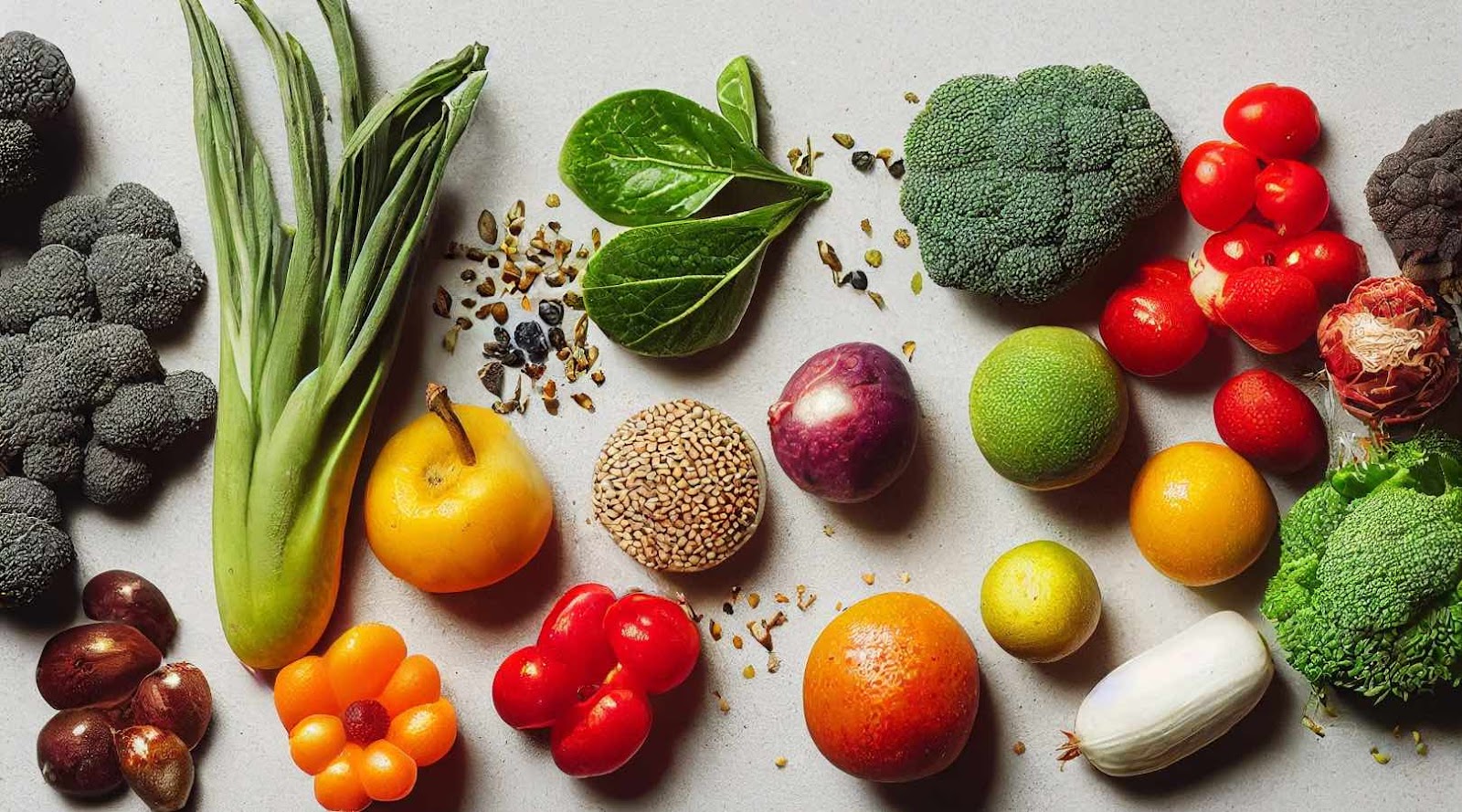 Une variété colorée d'aliments sains, idéale pour la planification de repas avec un diététicien agréé à Nepean, en Ontario.