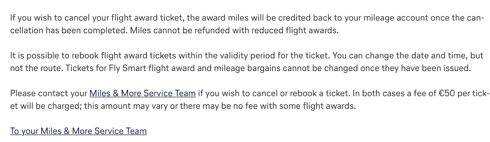 Lufthansa award ticket change and cancellation fees