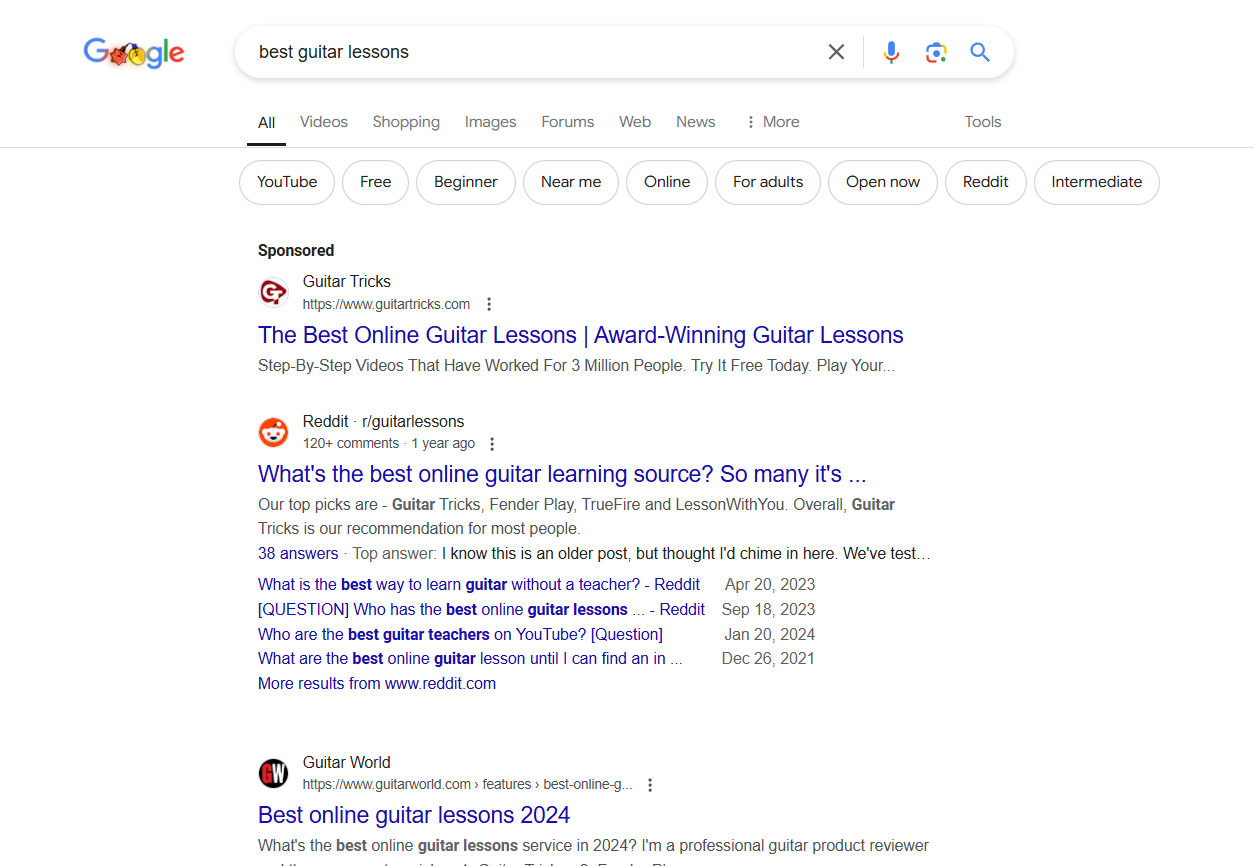 Google Search Results for "Best Guitar Lessons."