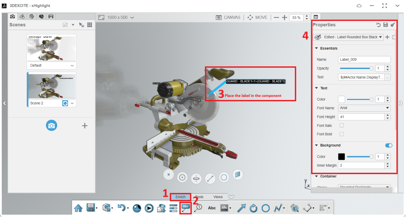 Managing content in xHighlight for 3DEXPERIENCE with design, scenes, and materials