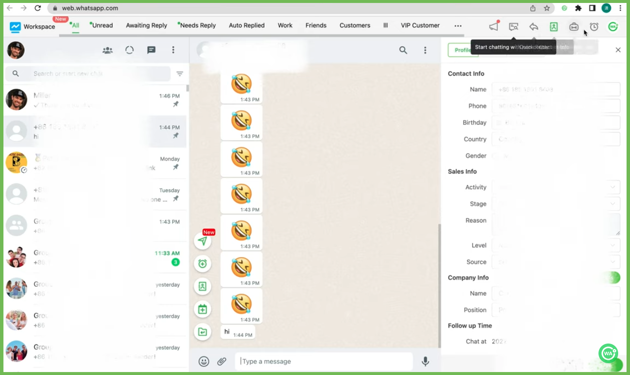 Dashboard of WAPlus, one of the best WhatsApp bulk message senders