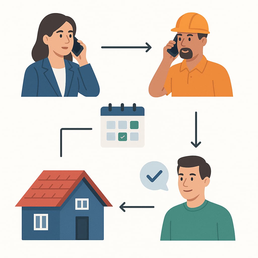 Communication workflow showing how real estate agents and roofers coordinate to provide excellent service and generate repeat business.