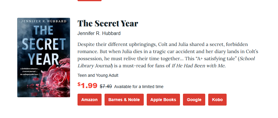 a screenshot of the secret year  book a bookbub young adult