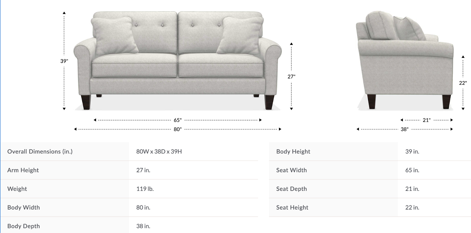 laurel sofa size 