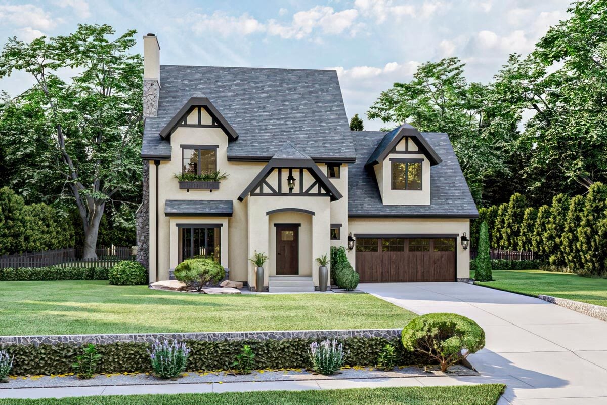 3-Bedroom Two-Story European Cottage with Open Concept Living and Double Garage