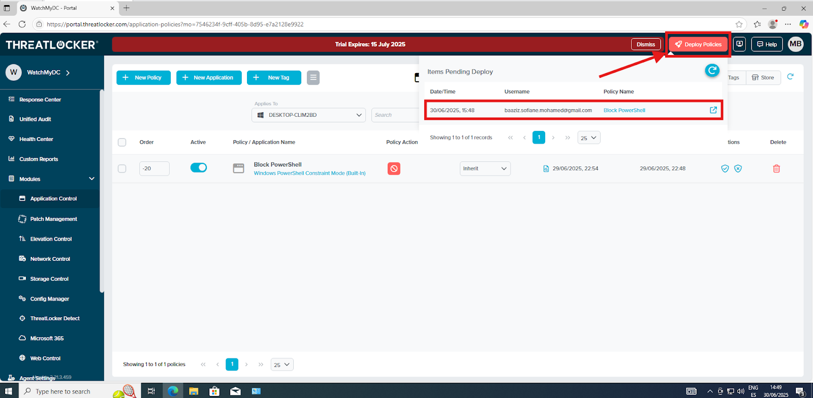 How to create a new application policy?