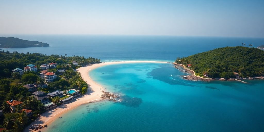 Aerial view of luxurious villas in Phuket's coastline.