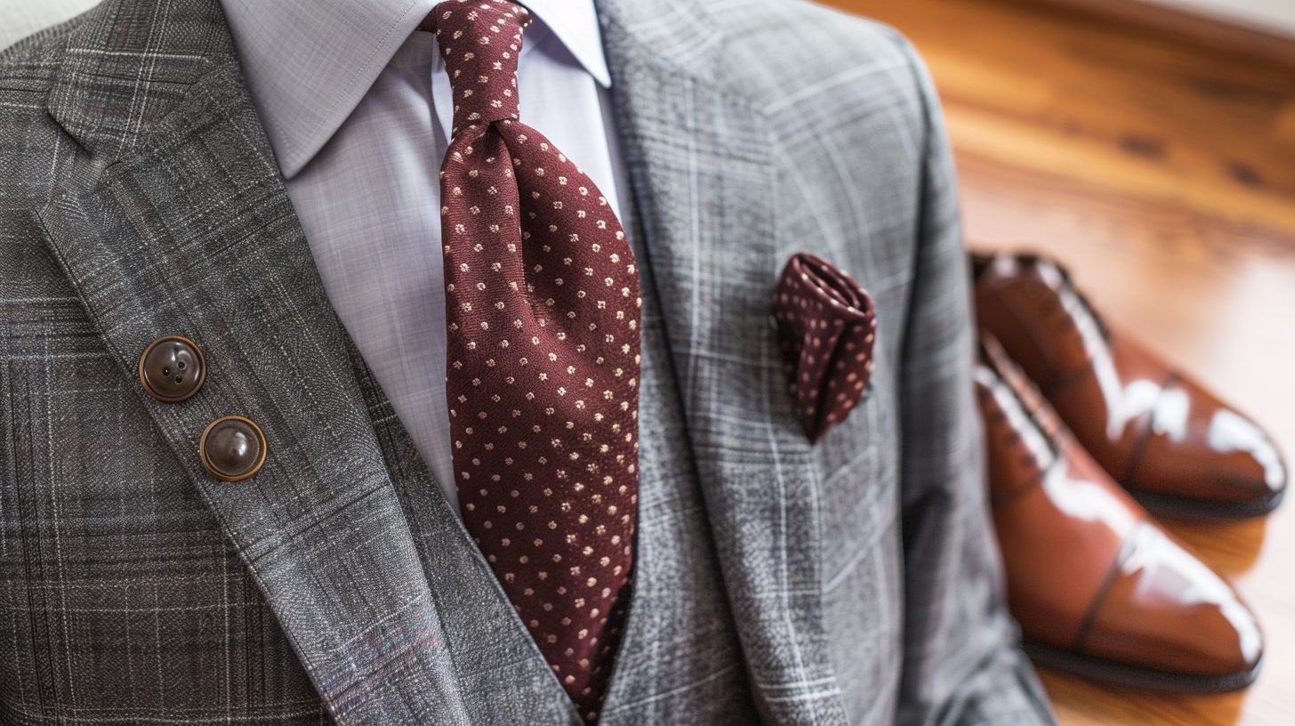 Style a grey suit and brown shoe combo with a rich-colored tie (navy, burgundy, or forest green) and a complementary--not matching--pocket square. Use a simple fold. Keep the look elegant and avoid flashy prints