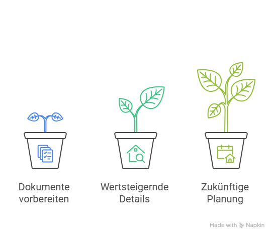 So holen Sie das Maximum aus Ihrer Immobilienbewertung heraus: Mit guter Vorbereitung, wertsteigernden Angaben und strategischer Zukunftsplanung auf dem Immobilienmarkt.