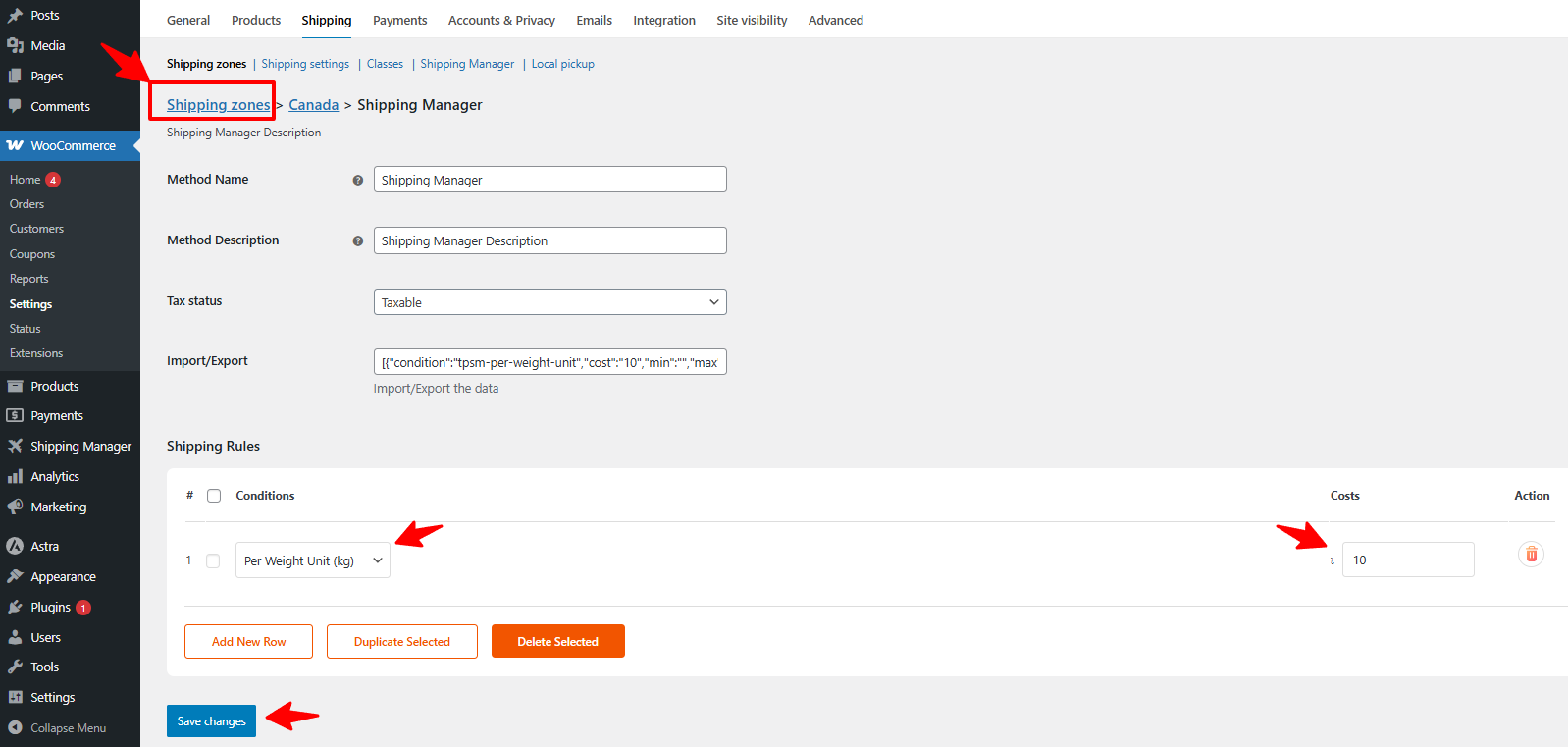 Setting different shipping rules for the zone