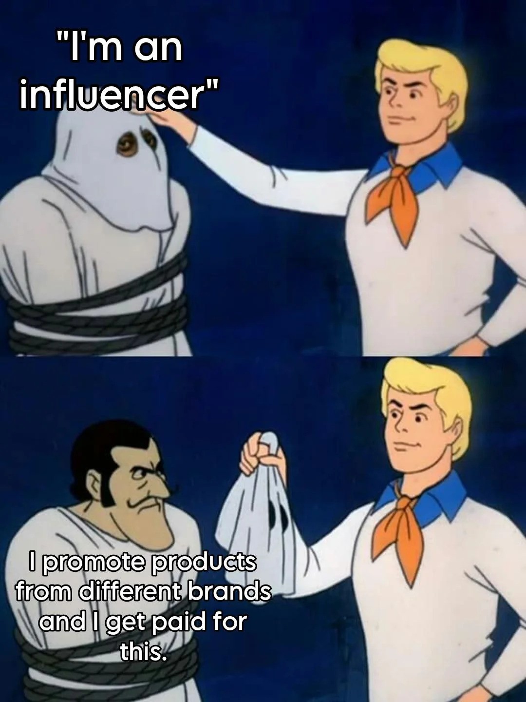 Scooby Doo meme about how to monetize instagram as an influencer by promoting products