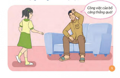 CHỦ ĐỀ 4. CHĂM SÓC GIA ĐÌNH CỦA EMHoạt động 1: Tìm hiểu và thực hiện kĩ năng chăm sóc người thân bị mệt, ốm.Câu 1: Thảo luận về cách quan tâm, chăm sóc người thân bị mệt, ốmĐáp án chuẩn:- Lắng nghe, thấu hiểu nhu cầu được quan tâm, chăm sóc của người thân- Sử dụng lời nói để mang tới tinh thần lạc quan, tích cực- Giúp người thân có suy nghĩ tích cựcCâu 2: Thể hiện lời nói và hoạt động khi người thân bị mệt, ốm ở các hình sau: Đáp án chuẩn:Tình huống 1: Lời nói:  Bố có cảm thấy mệt không? Con sẽ giúp bố nhé, rót nước cho bố uống và xoa bóp giúp bố.