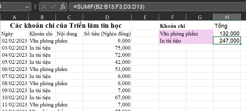 BÀI 11a. SỬ DỤNG HÀM SUMIF