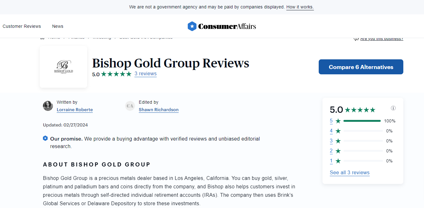 Bishop Gold Group reviews and complaints on ConsumerAffairs