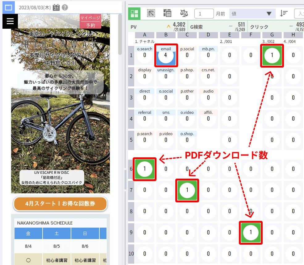アナトミーのPDFダウンロード数の画面例