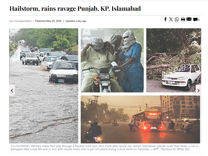 Lahore weather data showing rain and wind intensity – May 2025.
