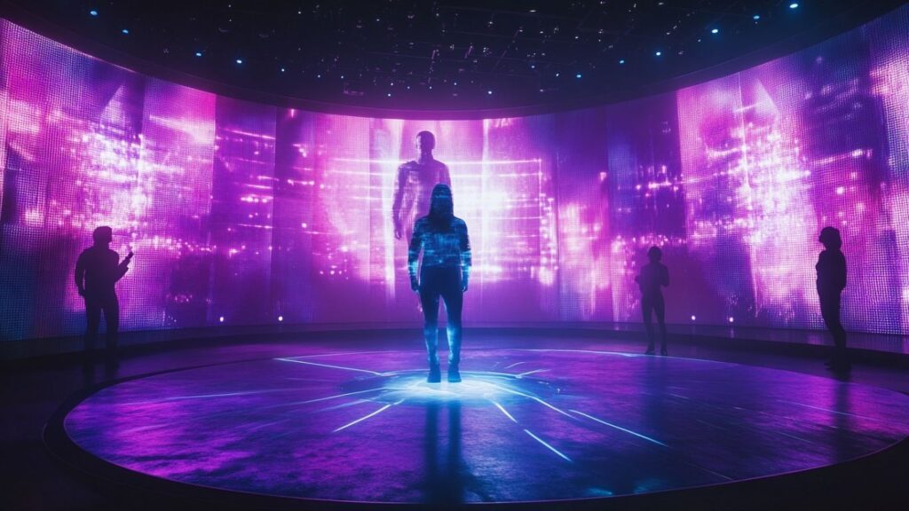 Virtual ABBA performance using holograms and futuristic stage design