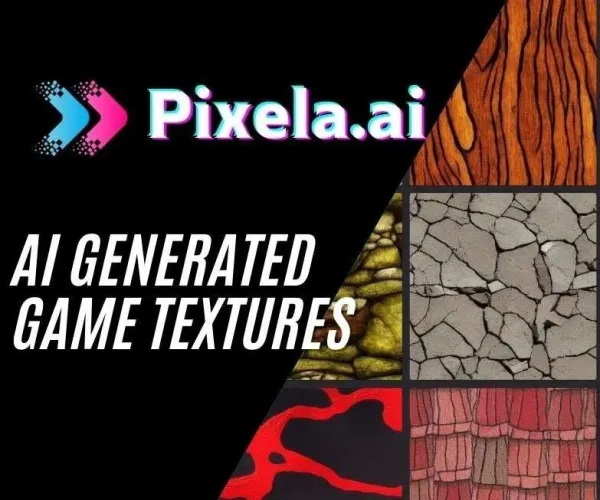 A collection of diverse AI-generated game textures created using Pixela.ai, showcasing various styles and materials.