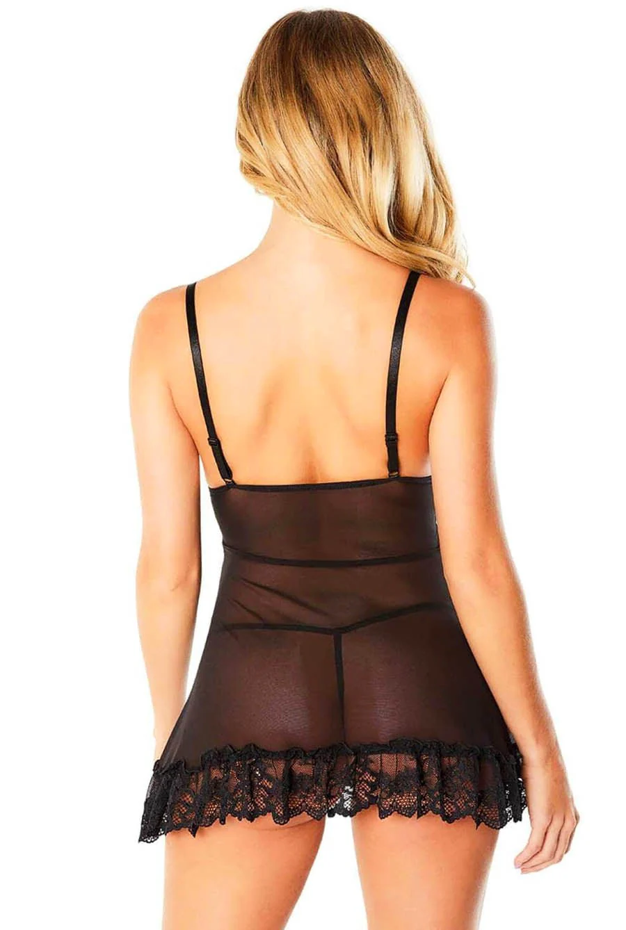 Black Sheer Mesh & Lace Women's Babydoll