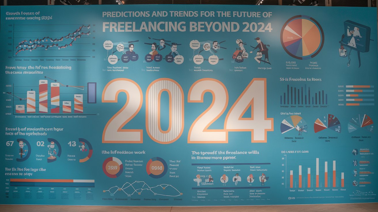 An infographic with predictions and trends for the future of freelancing, looking beyond 2024.