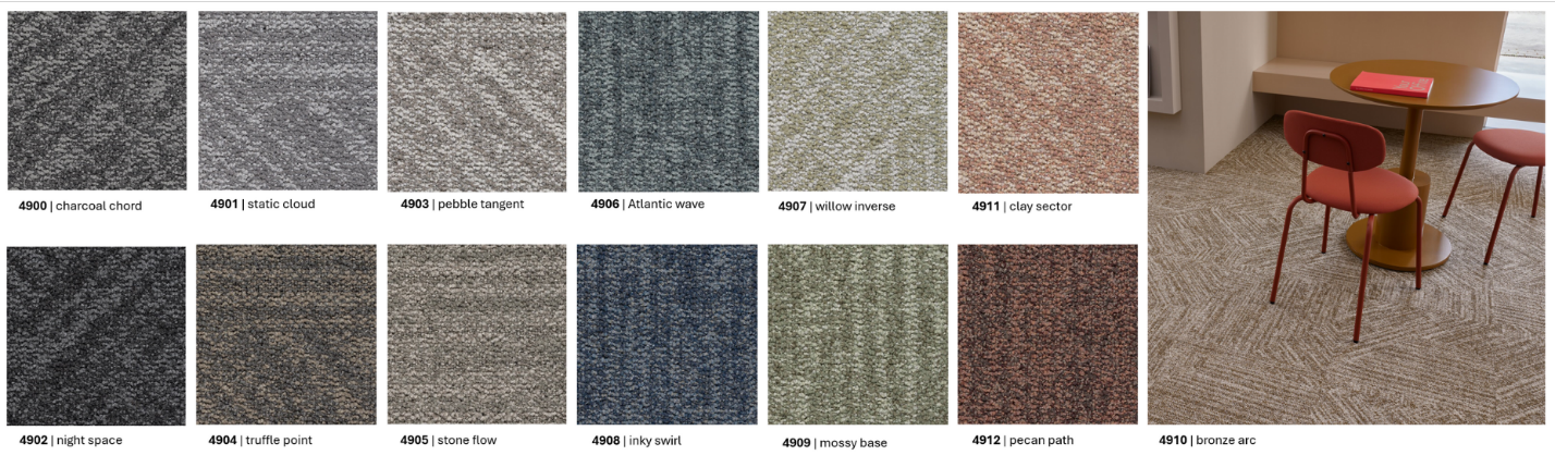 A collection of different colors of carpet

Description automatically generated